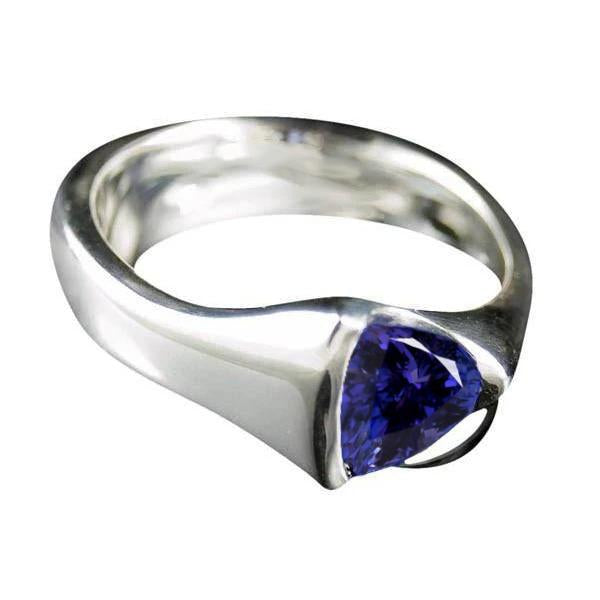 Bague Solitaire Trillion Tanzanite 1 Carat Or Blanc Nouveau - HarryChadEnt.FR