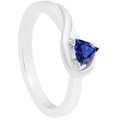 Bague Solitaire Trillion V Prong Bleu Saphir 0.50 Carats Style Torsadé