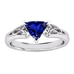Bague Solitaire Trillion V Prong Bleu Saphir Style Antique 2 Carats