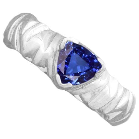 Bague Solitaire Trillion V Prong Bleu Saphir Style Vintage 1 Carat - HarryChadEnt.FR