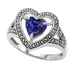 Bague Solitaire Vintage Style Coeur Saphir Bleu 1.50 Carats
