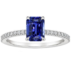 Bague Solitaire avec Accents Radiant Ceylan Saphir & Diamant 4 Carats