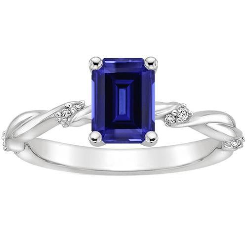Bague Solitaire avec Accents Saphir Bleu & Diamant 3.50 Carats - HarryChadEnt.FR