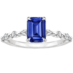 Bague Solitaire avec Accents Saphir Bleu & Diamant 4 Carats
