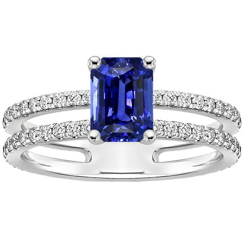 Bague Solitaire avec Accents Saphir Bleu & Diamant 4.50 Carats - HarryChadEnt.FR