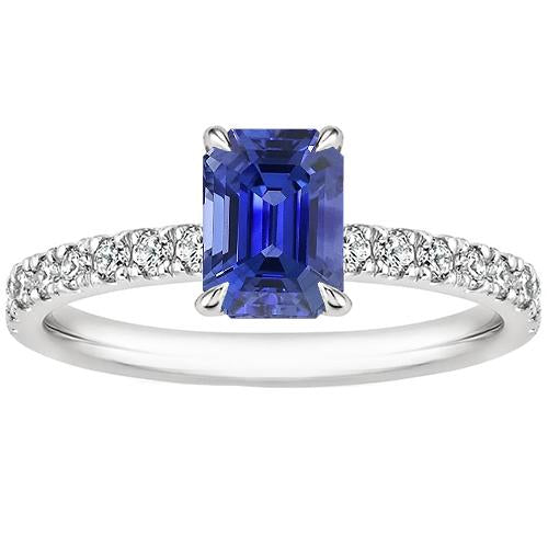 Bague Solitaire avec Accents Saphir Bleu Radiant & Diamant 4 Carats - HarryChadEnt.FR