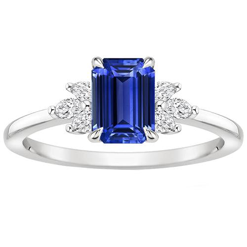 Bague Solitaire avec Accents Saphir du Sri Lanka & Pierre de Poire 4 Carats - HarryChadEnt.FR