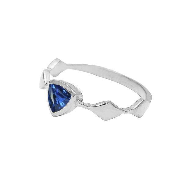 Bague Solitaire de Fiançailles Trillion Lunette Sertie Saphir Bleu 1 Carat - HarryChadEnt.FR