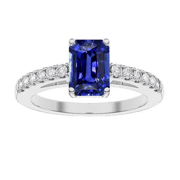 Bague Solitaire Radiant Avec Accents De Diamants Saphir Bleu 3.50 Carats - HarryChadEnt.FR