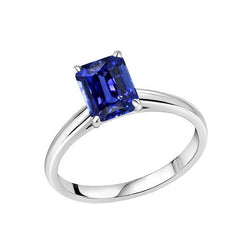 Bague Solitaire émeraude Ceylan Saphir Or Blanc 14K 1.50 Carats