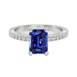 Bague Solitaire émeraude Saphir Bleu Profond Avec Accents 3 Carats