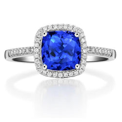 Bague Sri Lanka Saphir Bleu Diamants 3.30 Ct Or Blanc 14K