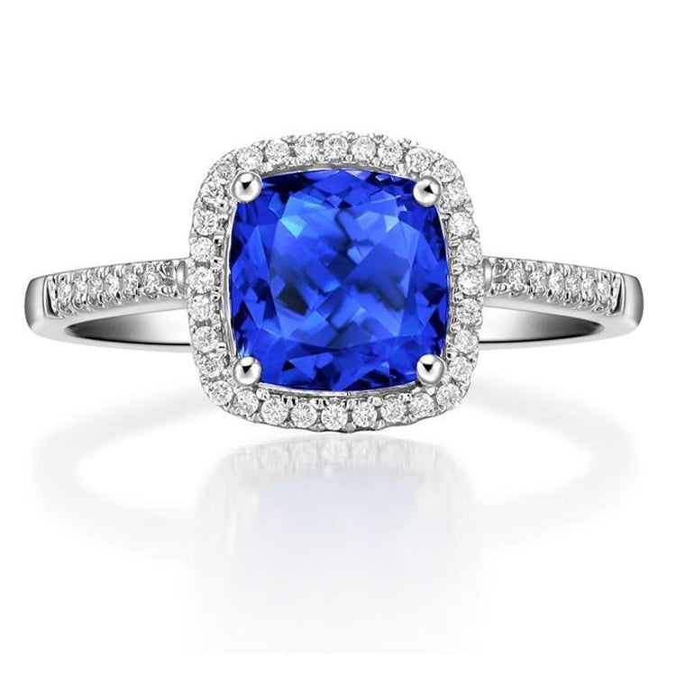 Bague Sri Lanka Saphir Bleu Diamants 3.30 Ct Or Blanc 14K - HarryChadEnt.FR