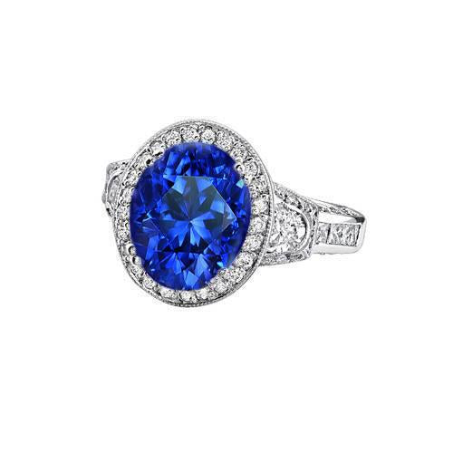 Bague Sri Lanka Saphir Bleu Diamants 5.33 Carats Or Blanc 14K Neuf - HarryChadEnt.FR