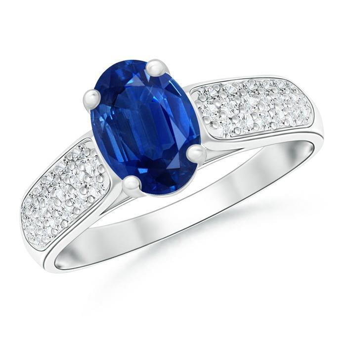 Bague Sri Lanka Saphir Bleu Diamants Ronds Or Blanc 4.40 Carats - HarryChadEnt.FR