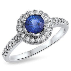 Bague Sri Lanka Saphir Bleu Et Diamant Or Blanc 1.60 Ct