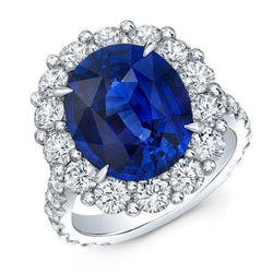 Bague Sri Lanka Saphir Bleu Halo Diamant 4.50 Carats Ou Blanc 14K
