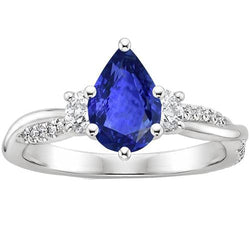 Bague Style 3 Pierres Avec Accents Diamant & Saphir Bleu Poire 6 Carats