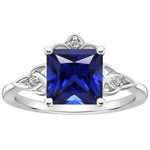 Bague de style antique avec petit diamant et saphir bleu taille princesse en or 14 carats - HarryChadEnt.FR