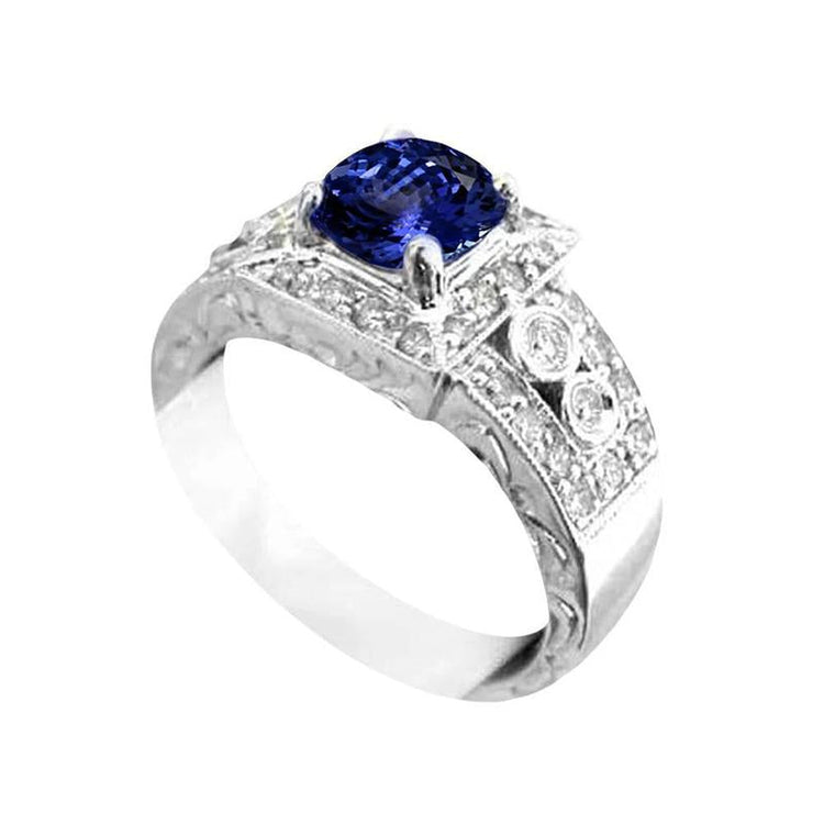 Bague Style Antique Tanzanite Et Diamants 2.75 Carats Bijoux De Mariage - HarryChadEnt.FR