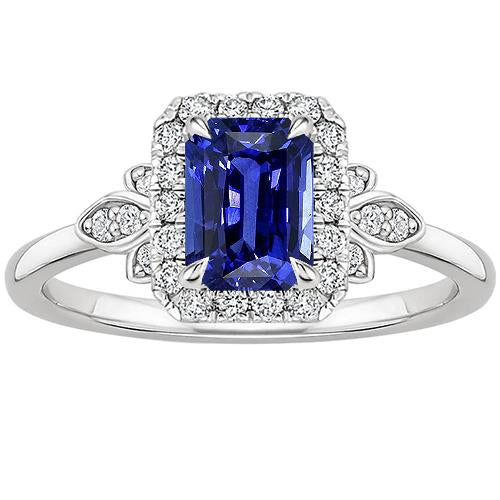 Bague Style Fleur Emeraude Saphir Ceylan & Diamant 4.25 Carats - HarryChadEnt.FR