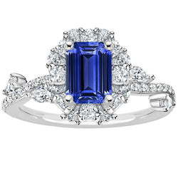 Bague Style Fleur Emeraude Saphir du Sri Lanka & Diamant 5 Carats
