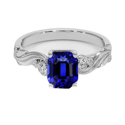 Bague Style Vintage Diamant Et Saphir De Ceylan Taille Asscher 5.50 Carats - HarryChadEnt.FR