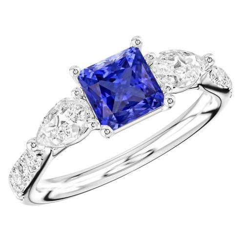 Bague Taille Radiant Saphir Bleu Poire & Diamants Ronds 3 Carats - HarryChadEnt.FR