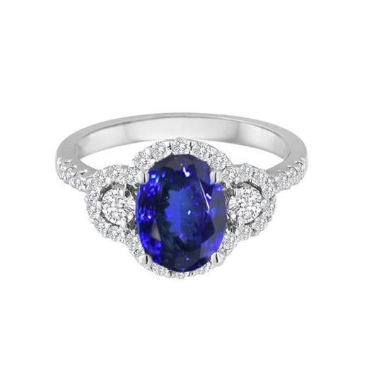Bague Tanzanite 2.1 Carats Et Diamants Or 14K Blanc Nouveau - HarryChadEnt.FR