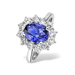 Bague Tanzanite 4.35 Ct Avec Diamants Nouvel Or Blanc 14K