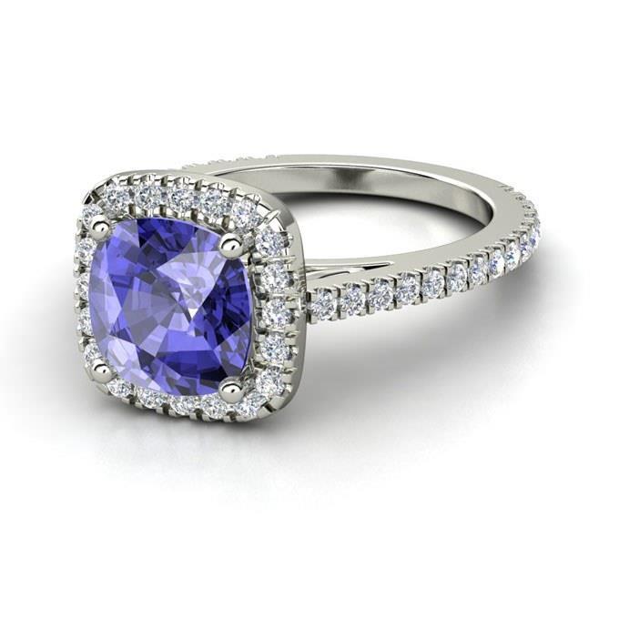 Bague Tanzanite Bleue 4.50 Ct Avec Diamants Sertie Or Blanc 14K - HarryChadEnt.FR