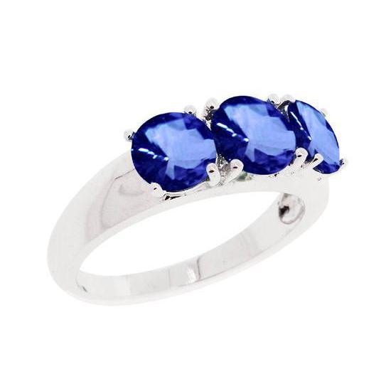 Bague Tanzanite Bleue 6 Carats Or Blanc 3 Pierres Pierres Précieuses Nouveau - HarryChadEnt.FR