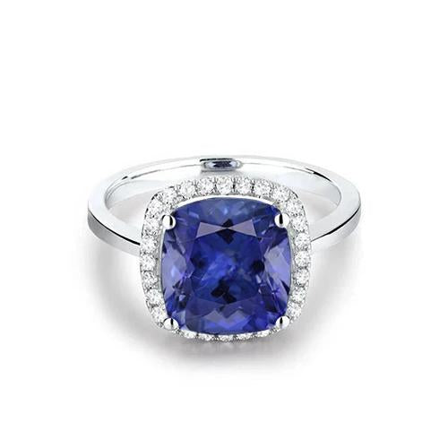 Bague Tanzanite Coussin 15.25 Ct Avec Diamants Or 14K - HarryChadEnt.FR