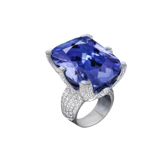 Bague Tanzanite Coussin & Diamants Ronds Or 8.50 Carat Neuf - HarryChadEnt.FR