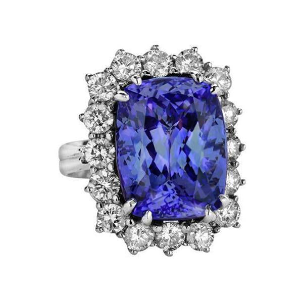 Coussin Tanzanite Et Diamants Ronds 6.50 Carat Bague Halo Pierre Gemme - HarryChadEnt.FR