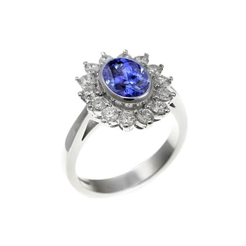 Bague Tanzanite Diamant ovale sertie clos 3.30 Carats Or Blanc - HarryChadEnt.FR