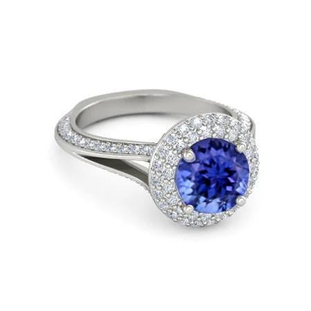 Bague Tanzanite En Or Blanc 14K 3.75 Carats Avec Diamants - HarryChadEnt.FR