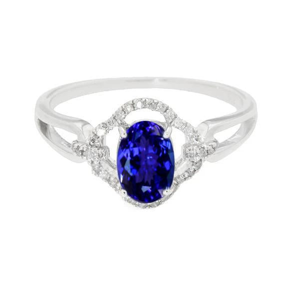 Bague Tanzanite En Or Blanc 14K 6.70 Carats Avec Diamants - HarryChadEnt.FR