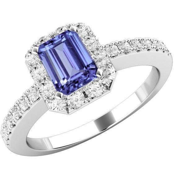 Bague Tanzanite Et Diamants 11.75 Ct Nouvel Or Blanc 14K - HarryChadEnt.FR