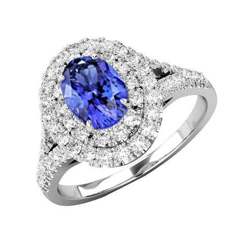 Bague Tanzanite Et Diamants 6.75 Carats Or Blanc 14K - HarryChadEnt.FR