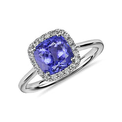 Bague Tanzanite Et Diamants 7.75 Ct Or Blanc 14K Nouveau