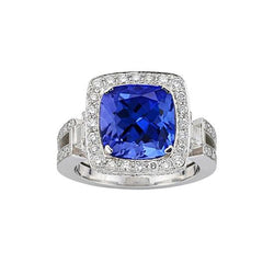 Bague Tanzanite Naturelle Avec Diamants 5.40 Ct Or Blanc 14K