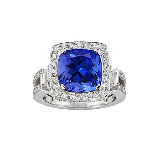 Bague Tanzanite Naturelle Avec Diamants 5.40 Ct Or Blanc 14K - HarryChadEnt.FR