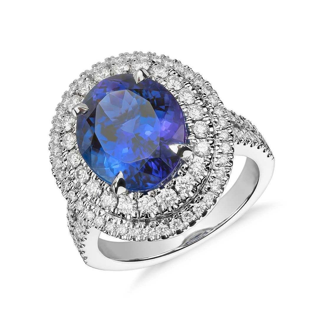 Bague Tanzanite Naturelle avec Diamants 5.90 Ct Sertie Or Blanc - HarryChadEnt.FR