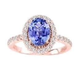 Bague Tanzanite Or Rose 14K 15.40 Carats Avec Diamants Nouveau - HarryChadEnt.FR