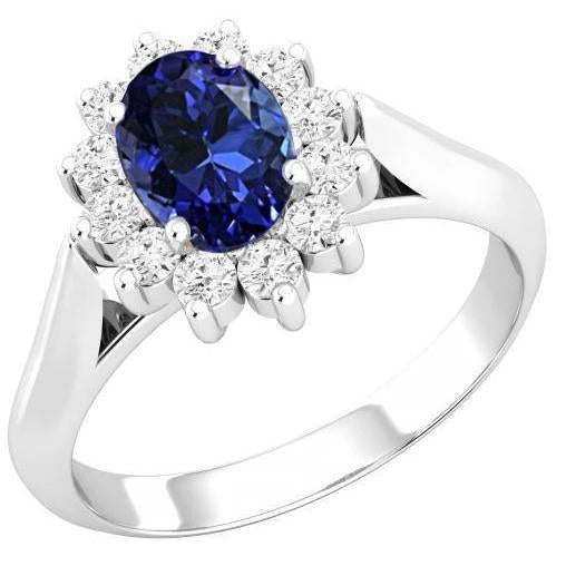 Bague Tanzanite Ovale 3.75 Carats Avec Diamants Ronds Or Blanc 14K - HarryChadEnt.FR
