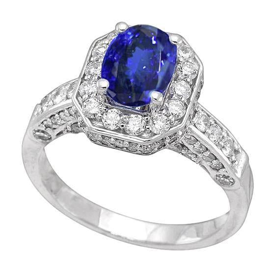 Bague Tanzanite Ovale & Diamants Ronds 3.61 Carat Or Blanc 14K - HarryChadEnt.FR