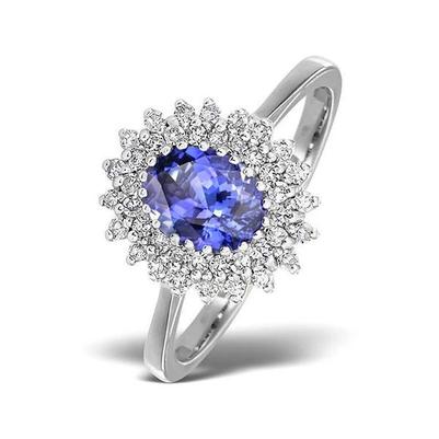 Bague Tanzanite Ovale Et Diamants Ronds 11.25 Carats Or Blanc 14K - HarryChadEnt.FR
