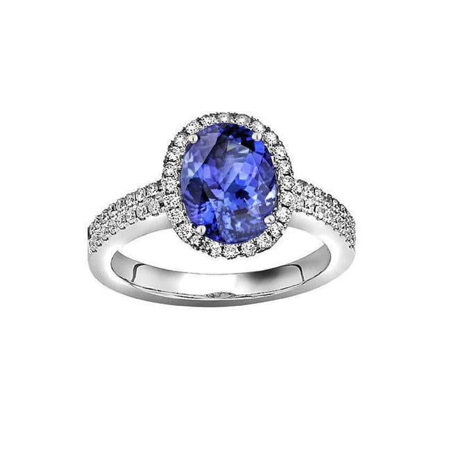 Bague Tanzanite Ovale Et Diamants Ronds 5.25 Carat Pave Diamants Neuf - HarryChadEnt.FR