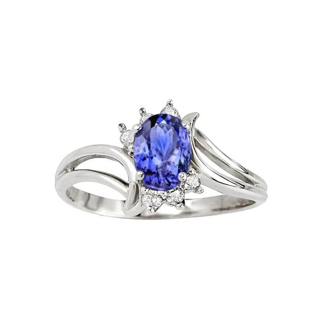 Bague Tanzanite Ovale Style Antique Diamants 2.05 Carats Or Blanc - HarryChadEnt.FR